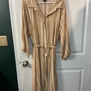 Torrid Tan Striped Long Sleeve Dress